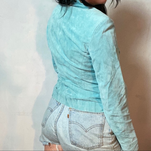 VINTAGE RARE BLUE DYED 100% LEATHER RIVETED COAT - Picture 5 of 5